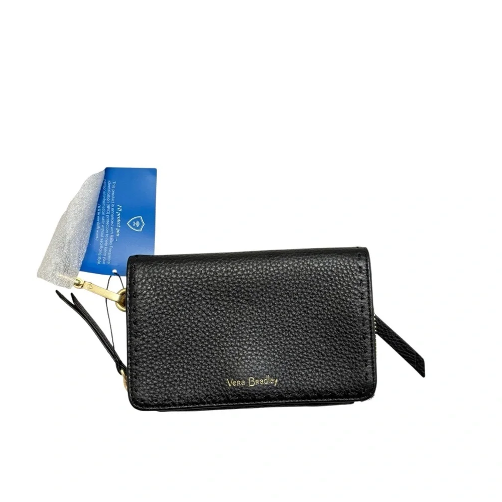 Vera Bradley black leather wristlet clutch bag nwt new